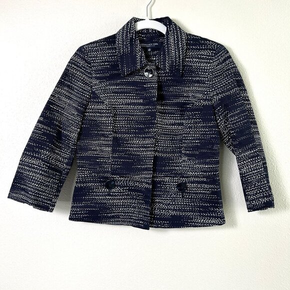 Jones New York Jackets & Blazers - Jones New York Blazer Womens Petite 2 2P Navy Blue White Button Up Cotton Jacket